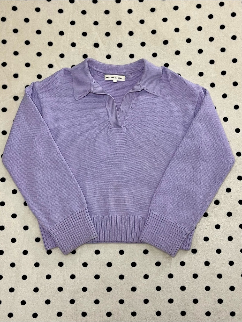 English Factory Lavender V-Neck Collared Polo Knit Sweater Size M
